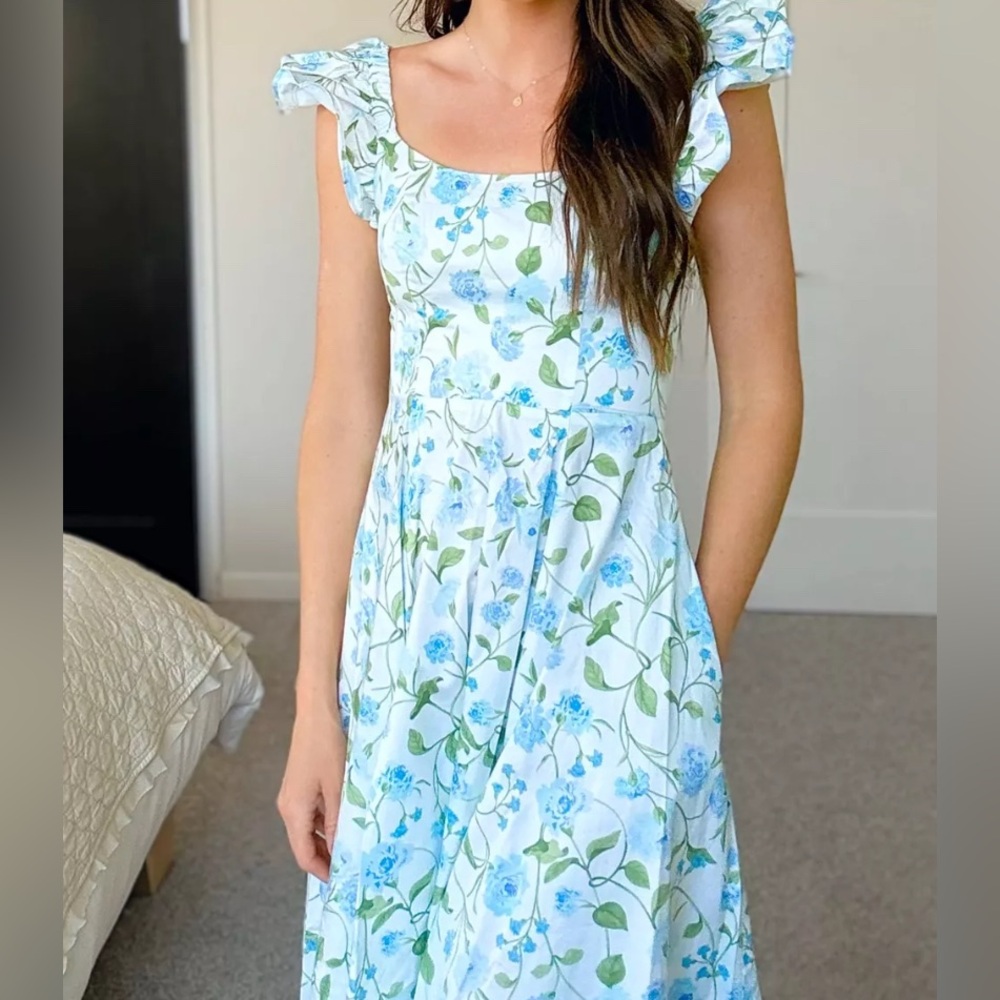 NWT Hill House Home Daphne Dress Blue Peony Sateen XS